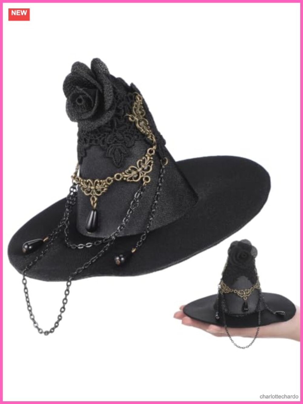 Witch Hat Hair Clip Fascinator with Flower Chain Halloween Costume Accessory